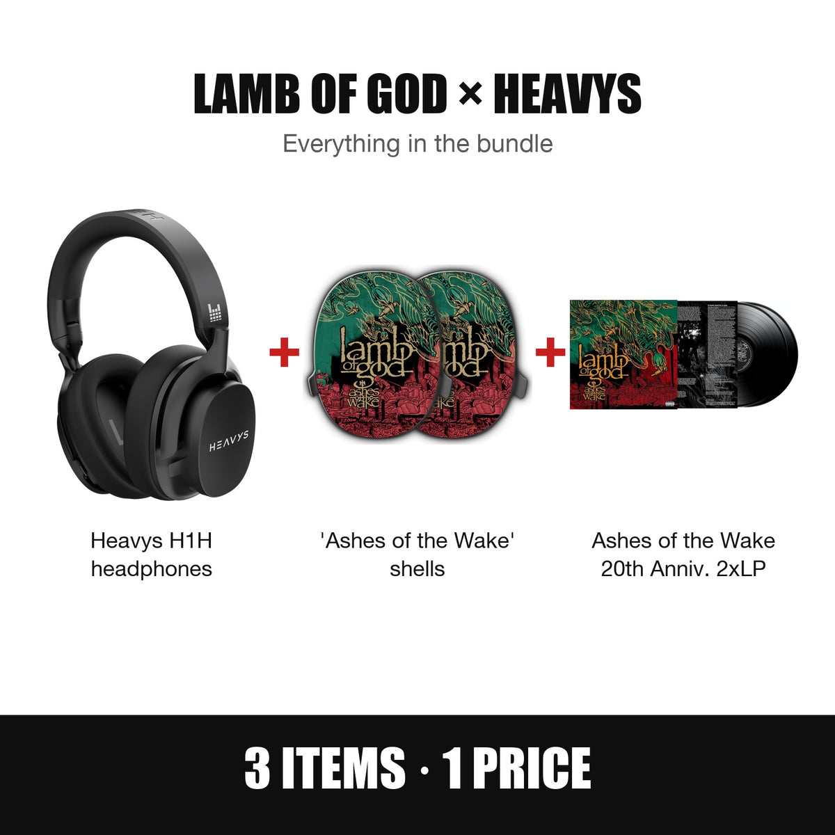 Lamb of God x Heavys bundle: H1H headphones, Ashes of the Wake shells and the 20th Anniversary 2xLP